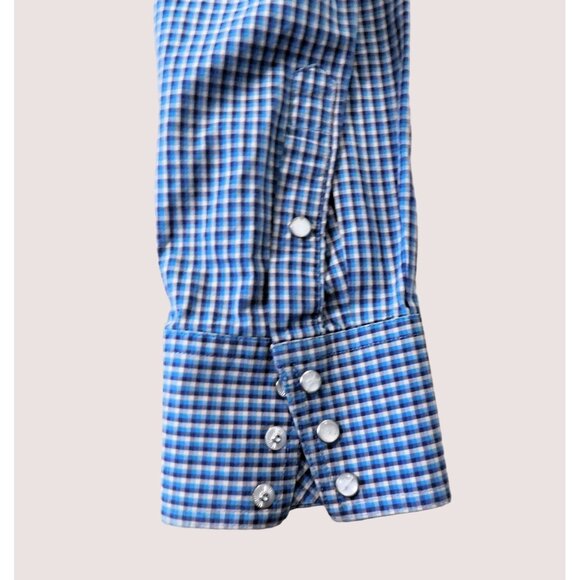 Roper Shirt Mens XL Blue Tan Plaid Pearl Snap Long Sleeve Pockets Western Cotton - Picture 4 of 8